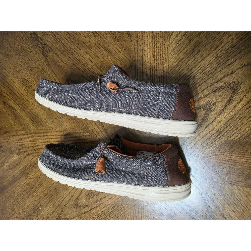 Hey Dude Wally Plaid Brown Orange Mens Slip On Loafers 40402-255 Size 11